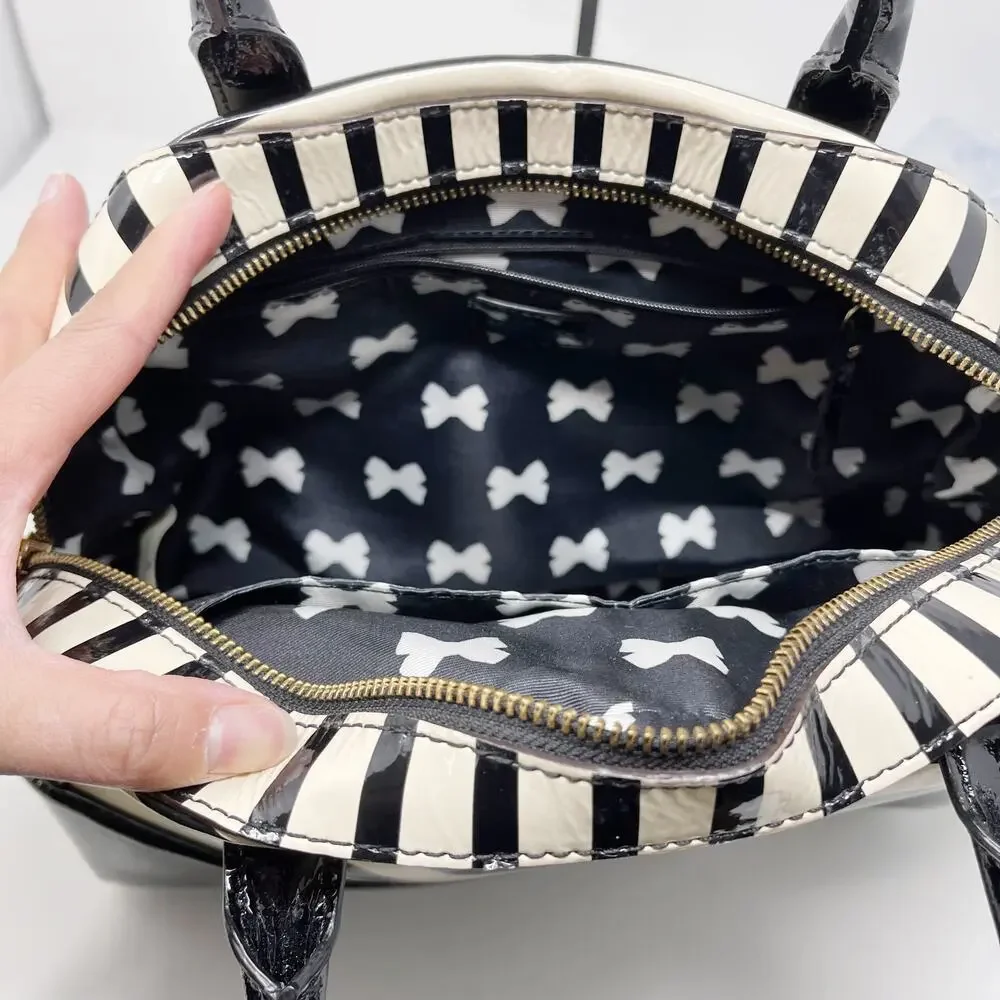 Kate Spade Chelsea Park Porter Patent Leather Handbag Black Cream Bow Crossbody